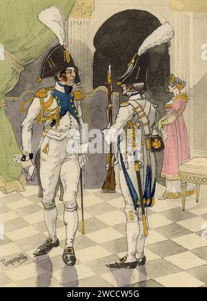 La Garde d'Honneur de Strasbourg - Colonel et Garde - 1805-1806 - grande tenue en service à pied Foto Stock