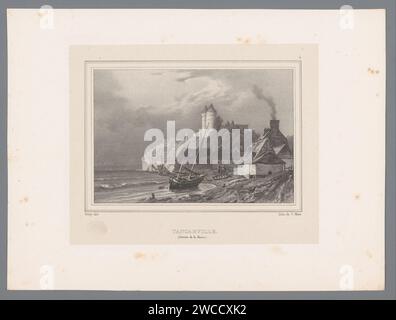 Veduta di Tancarville sulla Senna, Isodore -Laurent Deroy, 1829 - 1831 la stampa fa parte di una copertina con quattordici stampe. Tipografia: Parisafter disegno di: Tancarvillepublisher: Paris paper. fiume (+ paesaggio con figure, personale). navi, barche a terra, spiaggiate. castle Tancarville Foto Stock