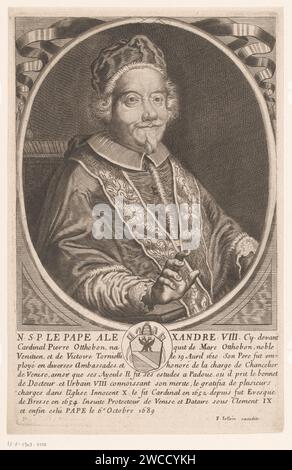 Portret van Paus Alexander VIII, Anonimo, Francois Somewhere, 1689 - 1704 stampa France paper Engraving / Etching Historical Persons. pope. ornamento  medaglione Foto Stock