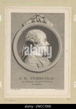 Portret van Jean -Baptiste Perroneau, Bénédict Alphonse Nicolet, dopo Charles Nicolas Cochin (II), 1753 - 1806 carta stampata incisione/incisione persone storiche. ritratto, autoritratto del pittore Foto Stock