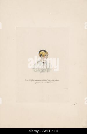 Busto di una ragazza in costumi tradizionali C, Willem van Senus, stampa del 1824, costume popolare olandese con incisione su carta, costume regionale Foto Stock