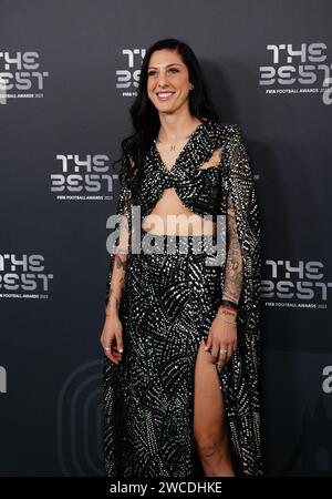 Jenni Hermoso arriva per i migliori FIFA Football Awards all'Eventim Apollo di Londra. Data immagine: Lunedì 15 gennaio 2024. Foto Stock