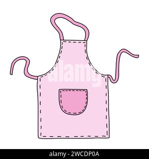 Grembiule in tessuto da cucina con tasca, colore rosa, illustrazione vettoriale stile doodle Illustrazione Vettoriale