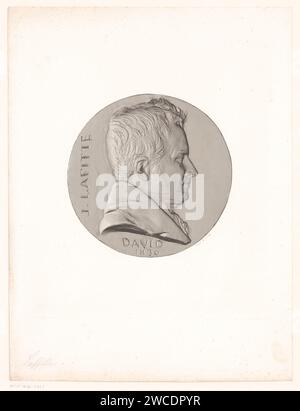 Medaille mette Portret van Jacques Laffitte, Achille Collas (possibile), in oro dopo la stampa del 1830 France paper Historical Persons. ornamento  medaglione Foto Stock