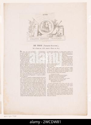 Portret van Jacques-Auguste de Thou, Louis Marie Normand, dopo Raymond Gayrard, in o dopo il 1818 stampa carta incisione / stampa tipografica persone storiche. ritratto di uno scrittore. politico, ad esempio leader del partito Foto Stock