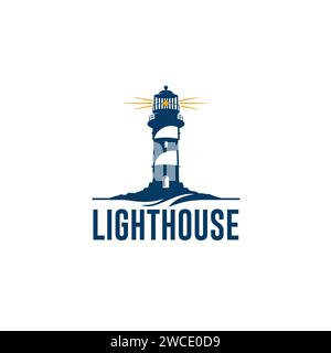 LIHGTHOUSE OCEAN LOGO DESIGN VETTORIALE TEMPALTE Illustrazione Vettoriale