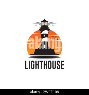 LIHGTHOUSE OCEAN LOGO DESIGN VETTORIALE TEMPALTE Illustrazione Vettoriale