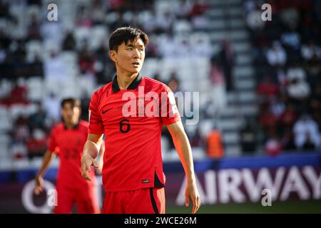 Doha, Qatar, 15 gennaio 2024, apertura della Coppa d'Asia 2023 gruppo e - Corea del Sud 3:1 Bahrain: Con il punteggio pareggiato a 1-1 dopo i gol di Hwang in-Beom e Abdullah al-Hashsash del Bahrain, Lee Kang-in del Paris St Germain guida la Corea del Sud alla vittoria della Coppa d'Asia 3-1 sul Bahrain. Foto Stock