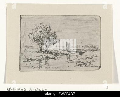 Due salici pollard sull'acqua, Willem Roelofs (i), 1868 stampa carta olandese. alberi da incisione: salice. piccolo canale, fosso Foto Stock