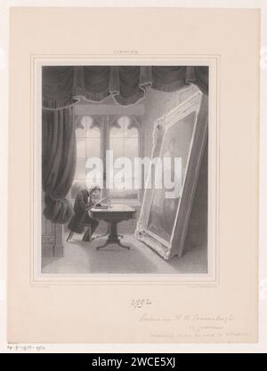 Henricus Wilhelmus Couwenberg copia un dipinto, Hendrik Wilhelmus Last, dopo Pierre Louis Dubourcq, nel o prima del 1846 stampare l'incisore Henricus Wilhelmus Couwenberg impegnato nel castello di Windsor con la copia del dipinto "Mignon and the Old Harpenaar" di Ary Scheffer dal 1844. carta. artista (in generale) che realizza progetti preliminari, schizzi. disegno, schizzo. immagine, pittura. Foto all'interno della foto Castello di Windsor Foto Stock