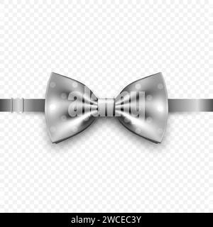 Primo piano dell'icona Vector 3d Realistic Gray Bow Tie isolata su sfondo bianco. Silk Glossy Bowtie, Tie Gentleman. Mockup, modello di progetto. Bow Tie per Illustrazione Vettoriale