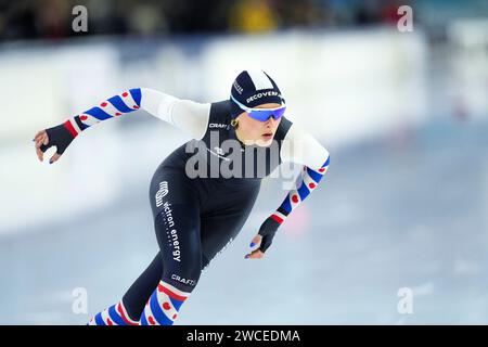 Heerenveen, Paesi Bassi. 14 gennaio 2024. HEERENVEEN, PAESI BASSI - 14 GENNAIO: Tijn Borst partecipa ai Campionati nazionali Junior A a Thialf il 14 gennaio 2024 a Heerenveen, Paesi Bassi. (Foto di Douwe Bijlsma/Orange Pictures) credito: dpa/Alamy Live News Foto Stock