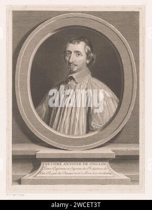 Portret van Antoine de Singlin, Johann Georg Wille, dopo Philippe de Champaigne, 1745 stampa France paper Engraving Historical Persons Foto Stock