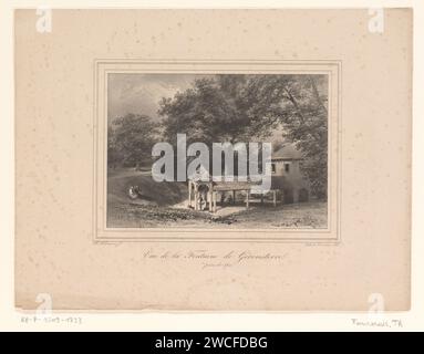 Vista del Géronstèrebron vicino a Spa, Théodore Fourmois, 1833 stampe di Bruxelles, vista sulla città e paesaggio con costruzioni artificiali (+ City(-scape) con figure, personale). Acqua minerale Géronsterebron Foto Stock