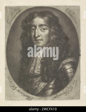 Ritratto di Guglielmo III, Principe d'Orange, Abraham BLOTELING, stampa del 1679 Ritratto di Guglielmo III in un ovale con bordo. Giornale di Amsterdam Foto Stock