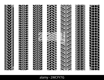 I motivi dei tracciati degli pneumatici per auto stampano una texture di sfondo senza cuciture Illustrazione Vettoriale