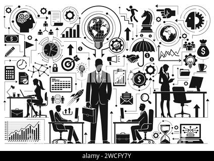 Gli uomini d'affari ideano l'illustrazione della silhouette Illustrazione Vettoriale