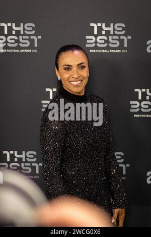 Londra, Regno Unito. 15 gennaio 2024. Marta arriva durante i FIFA Best Awards 2024 a Londra, in Inghilterra. (Pedro Porru/SPP) credito: SPP Sport Press Photo. /Alamy Live News Foto Stock