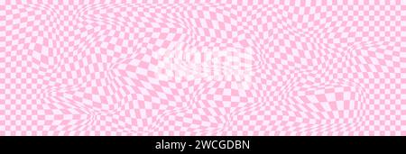 Sfondo vettoriale Pink Groovy hippie 70s. Scacchiera e motivo ritorto. Sfondo divertente griglia astratta psichedelica vettoriale. Design retrò per la stampa Illustrazione Vettoriale