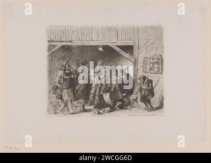 Gelag per bevande in un pub del XVII secolo, Léopold Flameng, 1855 stampa Paris paper etching inn, caffetteria, pub, ecc... ubriachezza Foto Stock