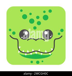 Graziosa faccia quadrata di coccodrillo. Capo dei cartoni animati di carattere animale. Design semplice e minimale. Illustrazione vettoriale Illustrazione Vettoriale