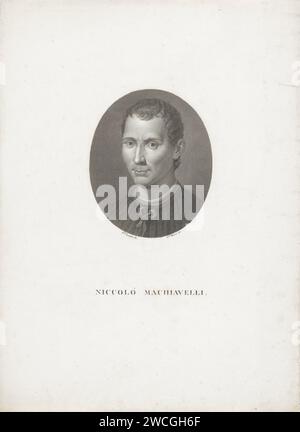 Portret Van Niccolò Machiavelli, Giuseppe Marri, dopo Giuseppe Longhi, dopo Santi di Tito, 1798 - 1852 stampa Italia carta incisione personaggi storici Foto Stock