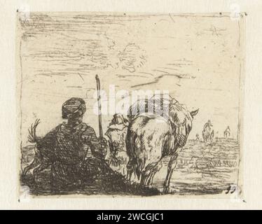 Paesaggio italianizzante con uomo, cane, pastore e cavallo, Karel du Jardin, 1652 - 1659 stampa olandese cartaceo. pastori, pastori, pastori, pastori, pastori, cowhere, ecc.. Foto Stock