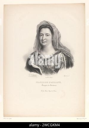 Portret van Madame de Maintenon, Zéphirin Félix Jean Marius Belliard, in onore di Pierre Mignard (1612-1695), 1829 stampa Paris paper Historical Persons Foto Stock