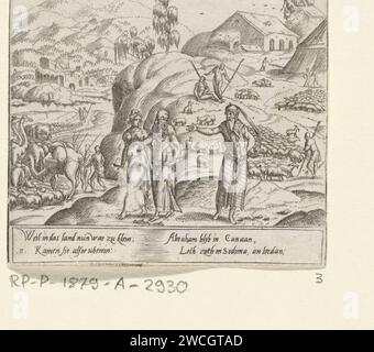 Addio ad Abramo e Loth, Cornelis Bos, 1555 stampa perché c'è una lotta tra i pastori di Loth e Abramo, si separano. Loth va con il suo popolo nella zona intorno alla città di Sodoma, Abramo rimane a Canaan. Stampa da una serie di 12 stampe con la vita di Abramo. Tutte le stampe hanno quattro righe di testo esplicativo tedesco nel margine inferiore. Incisione su carta di Groninga Abramo e separazione dei lotti (Genesi 13) Foto Stock