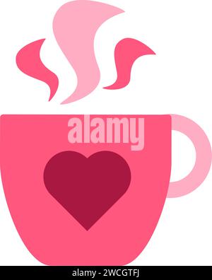 Adesivo rosa per tazza in ceramica Hot drink LGBTQ. Festa romantica con tazza di tè in un'atmosfera intima. Semplice icona piatta di San Valentino di colore rosa isolata o Illustrazione Vettoriale