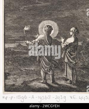 Cristo illumina l'oscurità con una torcia, Jan Luyken, 1714 per l'anima personificata stampa Amsterdam paper Etching Christ and the Soul. oscurità Foto Stock