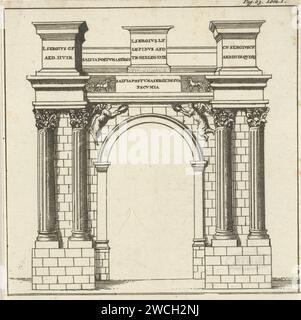 Porta romana al tempio di Pola, Jan Luyken, stampa del 1679 Stampa in alto a destra segnata: P. 63. Tom. IO Ad ogni modo, un arco trionfale inciso su carta di Amsterdam Foto Stock