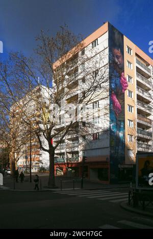 Parigi, Francia - Dicembre 28 2017: Serie di due murales, che si trova al bivio del Boulevard Vincent Auriol e la Place Pinel vicino alla Nationale Foto Stock