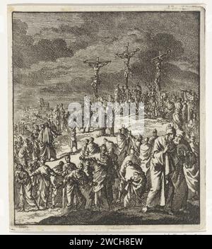 Tre croci su Golgotha, Jan Luyken, stampa del 1706 Amsterdam carta incisione / stampa tipografica Cristo crocifisso con altre persone - DD - le tre croci Foto Stock