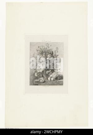 Natura morta di fiori e frutti, Johannes Arnoldus Boland, dopo Jan Frans van Dael, c. 1860 - c. 1900 stampa Amsterdam paper. acquaforte di piante, fiori e frutta Foto Stock