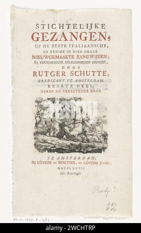 Frontespizio per: R. Schutte, Fighting Humors, Amsterdam, 1777, Charles Ange Bily (possibile), 1777 stampa Un angelo canoro è accompagnato da tre putti su liuto, arpa e organo. Amsterdam cartaceo/tipografo stampa angeli cantare, fare musica Foto Stock