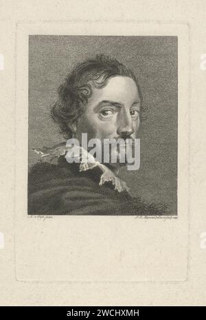 Ritratto di un uomo sconosciuto, Jacob Ernst Marcus, dopo Anthony Van Dyck, stampa del 1795 Busto di un uomo sconosciuto, che guarda oltre la sua spalla. Incisione/incisione su carta Amsterdam uomo adulto Foto Stock