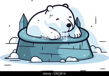 Orso polare che dorme sul ghiaccio. Carino illustrazione vettoriale dei cartoni animati. Illustrazione Vettoriale