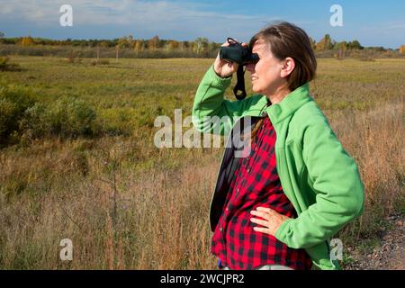 Birding, Crex Prati Area faunistica, Wisconsin Foto Stock