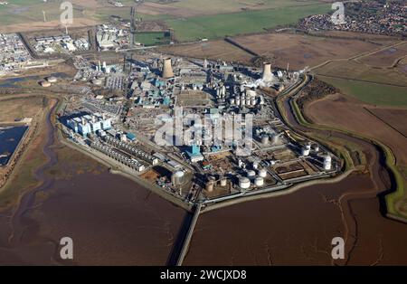 Vista aerea del Saltend Chemicals Park, che include Mitsubishi Chemicals, Vivergo Fuels, Casper Shipping & Air Products Hull, vicino a Hedon, East Yorkshire Foto Stock