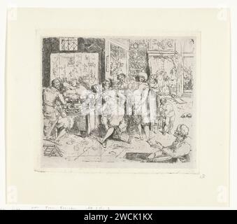 Il figlio perduto ad una festa, Johannes Arnoldus Boland, dopo Frans Francken (II), stampa del 1866 di Amsterdam. Incidere la parabola del figlio prodigo (Luca 15,11-32) Foto Stock