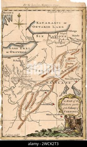 Mappa delle parti occidentali della Colonia della Virginia, 1754. Foto Stock