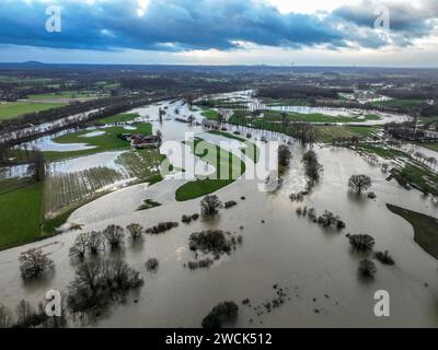 Dorsten, Renania settentrionale-Vestfalia, Germania - inondazione sul Lippe, fiume nella zona della Ruhr. Foto Stock