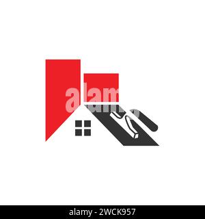 Moderno logo decorativo Vector. Logo interno ed esterno con cazzuola in gesso e vettoriale di design della casa Illustrazione Vettoriale