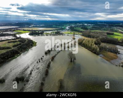 Marl-Haltern am SEE, Renania settentrionale-Vestfalia, Germania - dighe di protezione dalle inondazioni lungo il Lippe, un fiume nella regione della Ruhr, a Haltern-Lippramsdorf e. Foto Stock