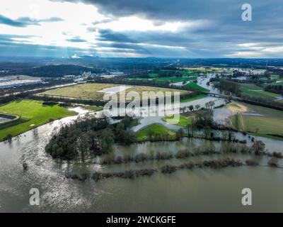 Marl-Haltern am SEE, Renania settentrionale-Vestfalia, Germania - dighe di protezione dalle inondazioni lungo il Lippe, un fiume nella regione della Ruhr, a Haltern-Lippramsdorf e. Foto Stock