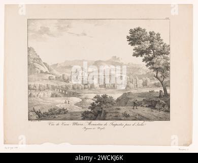 Vista del monastero trappista Casa-Maria nel Regno di Napoli, Constant Bourgeois, chiostri di carta di Parigi stampati nel 1818  monastero. (Alta) collina (+ paesaggio con figure, personale) Regno di Napoli Foto Stock