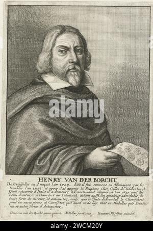 Ritratto di Hendrik van der Borcht de Oude, Wenceslaus Hollar, dopo Hendrik van der Borcht (i), 1650 - 1670 stampa Ritratto dell'artista fiammingo Hendrik van der Borcht quello vecchio. Incisione della carta di Anversa Foto Stock