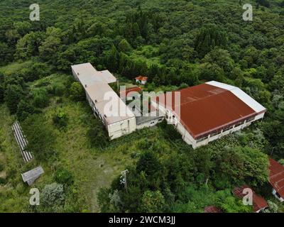 Complesso industriale abbandonato in mezzo alla foresta Foto Stock