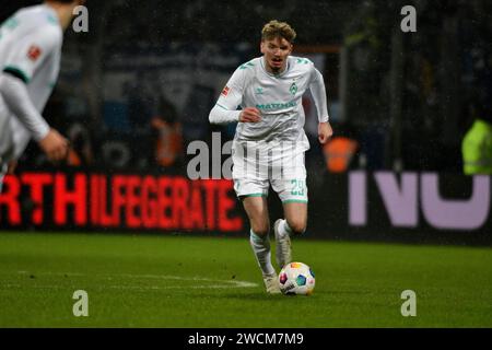 Bochum, Deutschland. 14 gennaio 2024. Fussball; Spieltag 17; 1. Bundesliga; Saison 20223/2024; VfL Bochum gegen Werder Brema AM 14.01.2024 a Bochum. UBz: 29 Nick Woltemade, Werder Brema. Credito: dpa/Alamy Live News Foto Stock